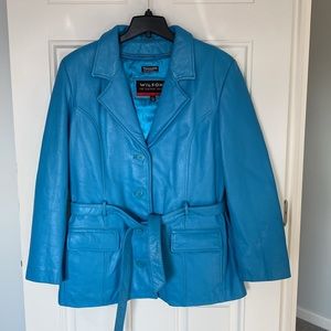 Wilsons Leather Vintage 80s 90s Limited Edition Robins Egg Leather Trench Coat